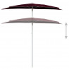 Półokrągły parasol ogrodowy na słupku, 180x90 cm, bordowy
