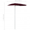 Półokrągły parasol ogrodowy na słupku, 180x90 cm, bordowy