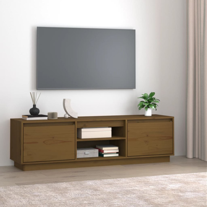 Szafka pod TV, miodowy brąz, 140x35x40 cm, lite drewno sosnowe