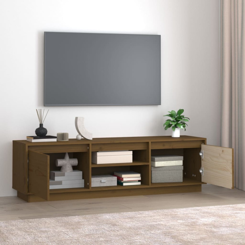 Szafka pod TV, miodowy brąz, 140x35x40 cm, lite drewno sosnowe