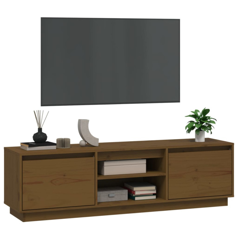 Szafka pod TV, miodowy brąz, 140x35x40 cm, lite drewno sosnowe