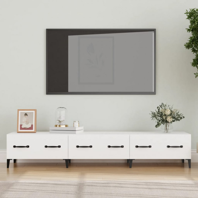 Szafka pod TV, biała, 150x34,5x30 cm, materiał drewnopochodny
