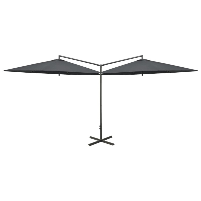 Podwójny parasol ogrodowy, stalowy słupek, antracytowy, 600 cm