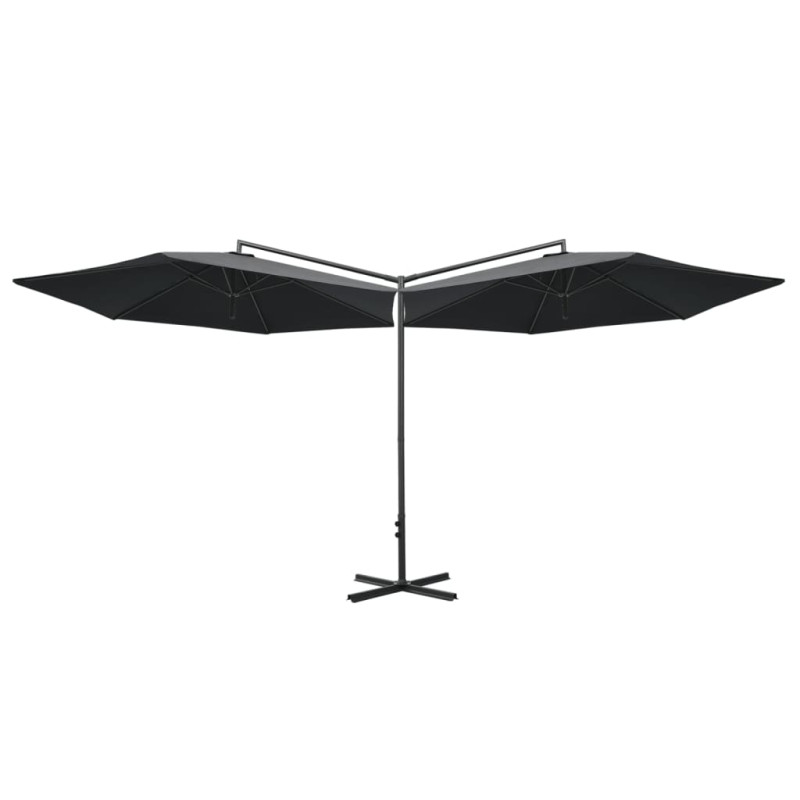 Podwójny parasol ogrodowy, stalowy słupek, antracytowy, 600 cm