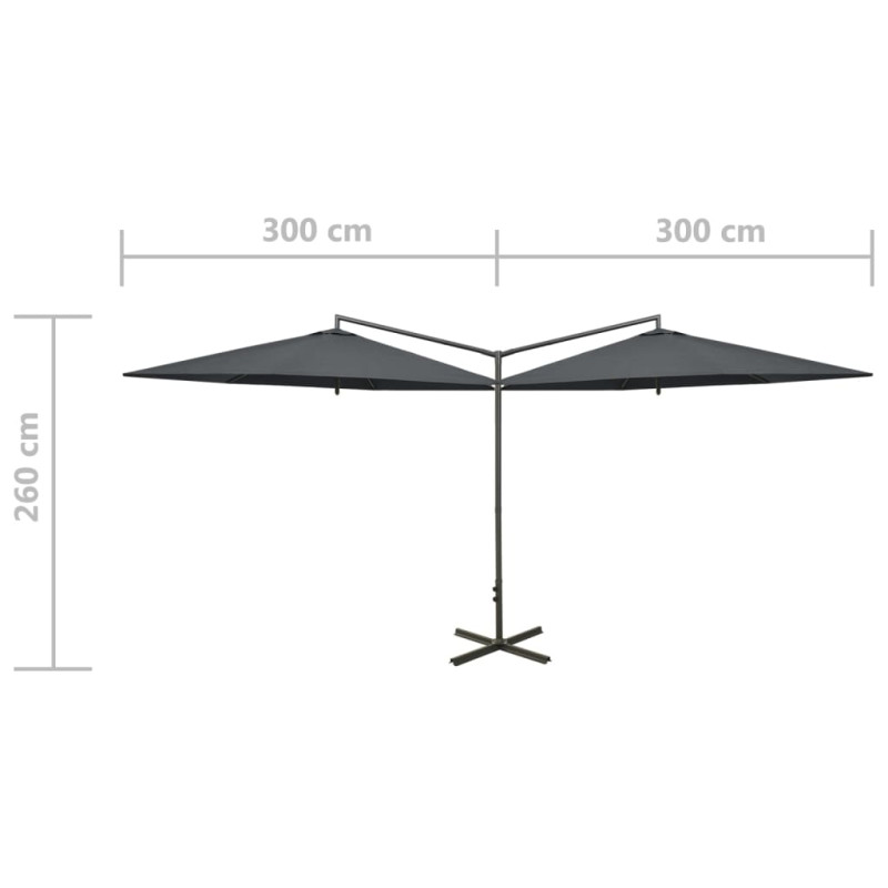 Podwójny parasol ogrodowy, stalowy słupek, antracytowy, 600 cm