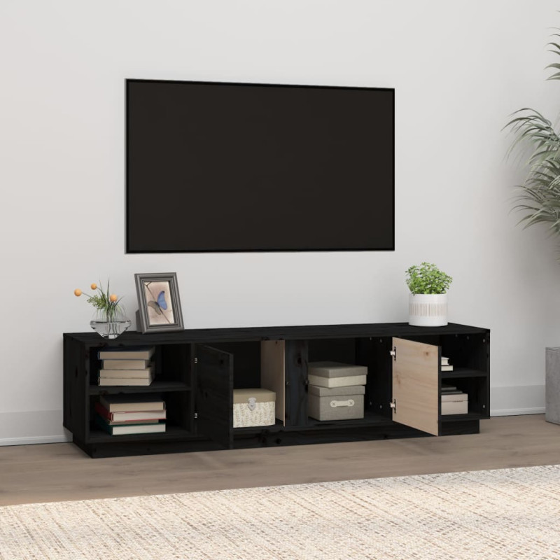 Szafka pod TV, czarna, 156x40x40 cm, lite drewno sosnowe