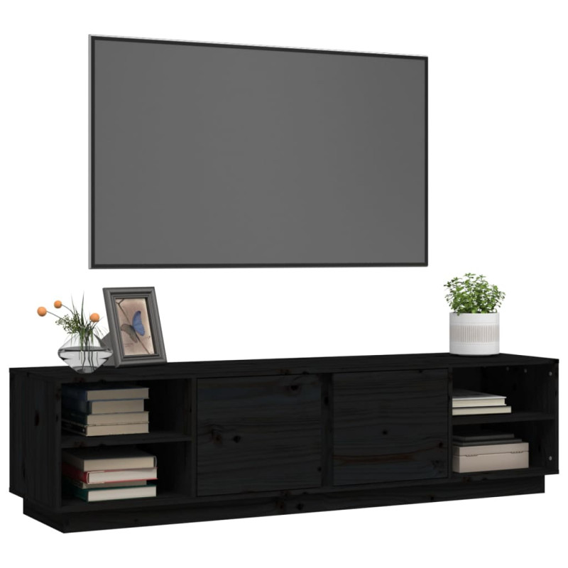 Szafka pod TV, czarna, 156x40x40 cm, lite drewno sosnowe