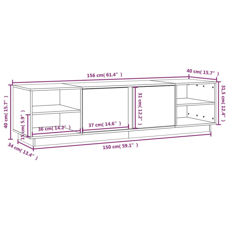 Szafka pod TV, czarna, 156x40x40 cm, lite drewno sosnowe