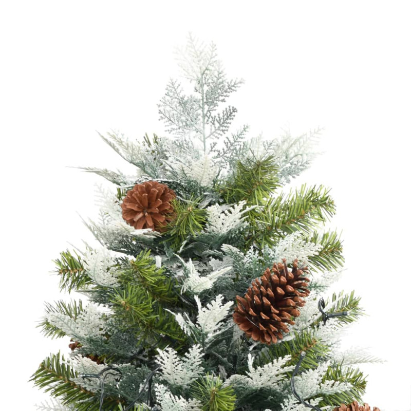 Sztuczna choinka z lampkami i szyszkami, zielona 195 cm, PVC/PE