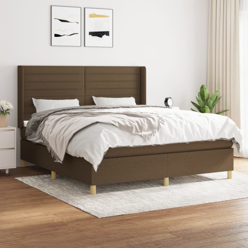 Łóżko kontynentalne z materacem, brązowe, tkanina, 160x200 cm