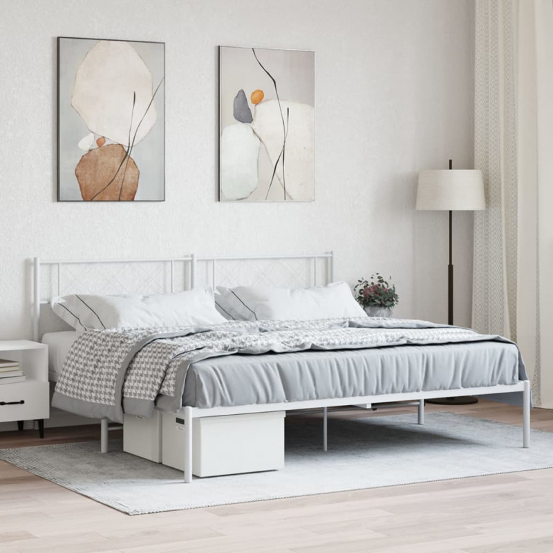 Metalowa rama łóżka z wezgłowiem, biała, 180x200 cm