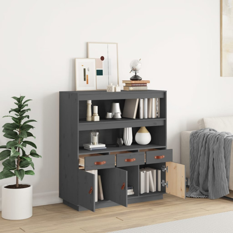 Szafka, szara, 100x40x108,5 cm, lite drewno sosnowe