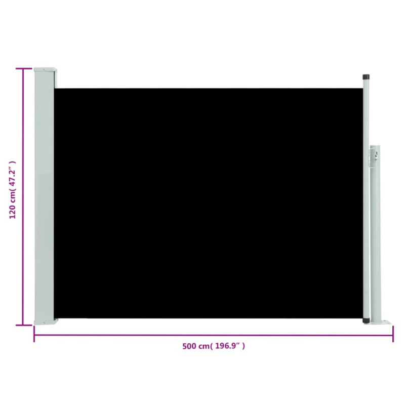 Zwijana markiza boczna na taras, 117x500 cm, czarna