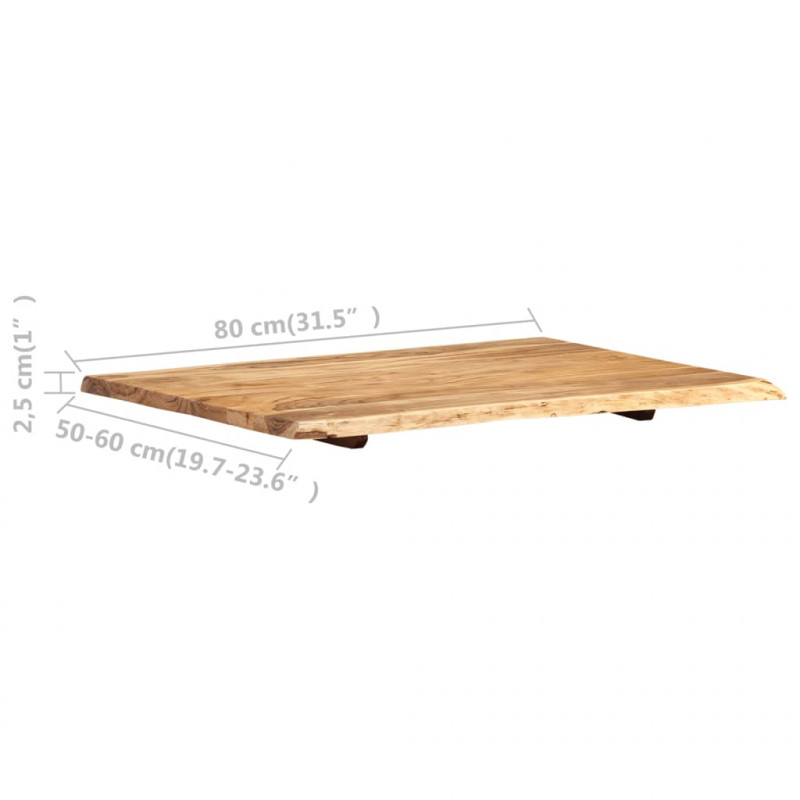 Blat, lite drewno akacjowe, 80x(50-60)x3,8 cm