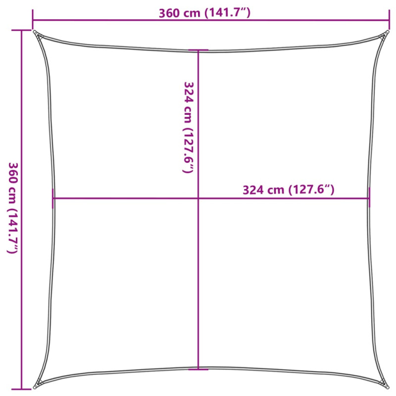 Żagiel przeciwsłoneczny, 160 g/m², jasnozielony, 3,6x3,6m, HDPE