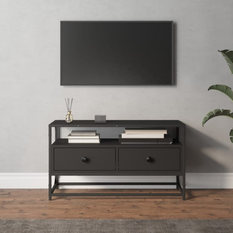 Szafka pod TV, czarna, 80x35x45 cm, materiał drewnopochodny