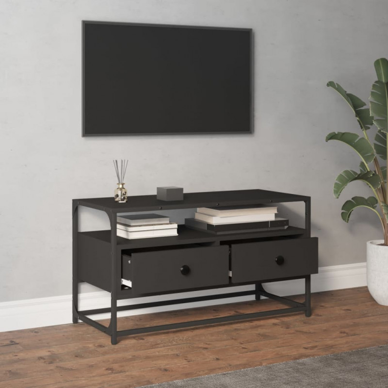 Szafka pod TV, czarna, 80x35x45 cm, materiał drewnopochodny