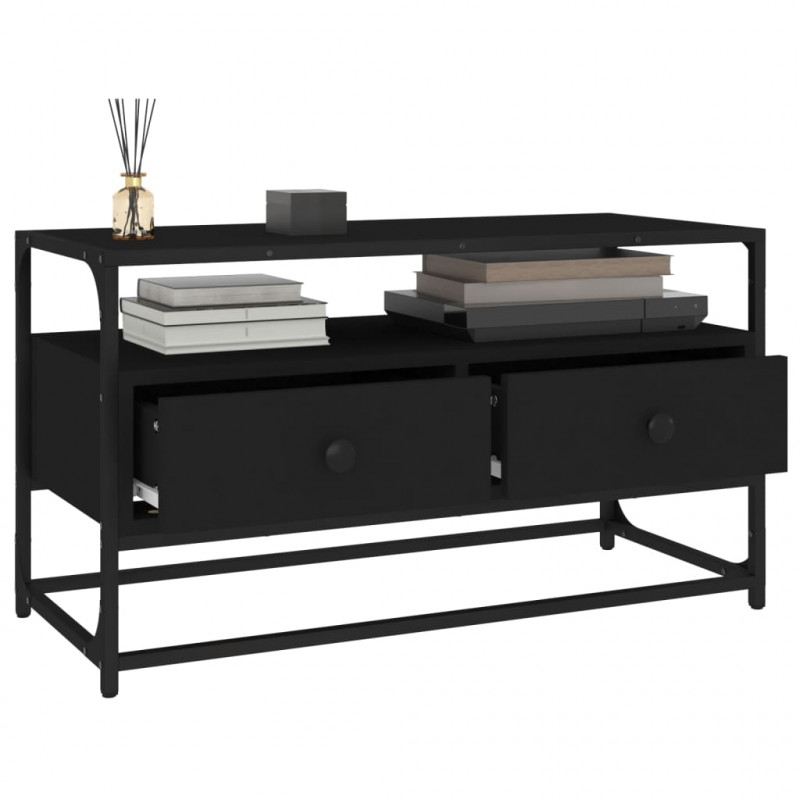 Szafka pod TV, czarna, 80x35x45 cm, materiał drewnopochodny