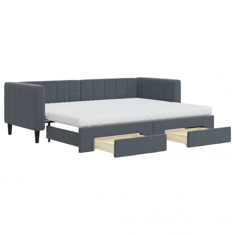 Sofa rozsuwana z szufladami, ciemnoszara, 80x200 cm, aksamit