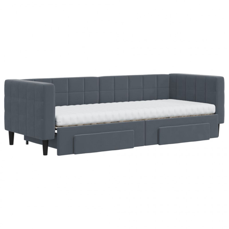 Sofa rozsuwana z szufladami, ciemnoszara, 80x200 cm, aksamit