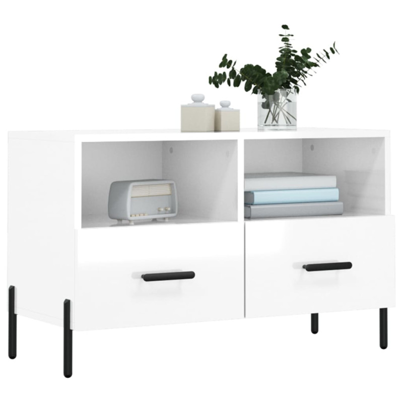 Szafka pod TV, biała, wysoki połysk, 80x36x50 cm