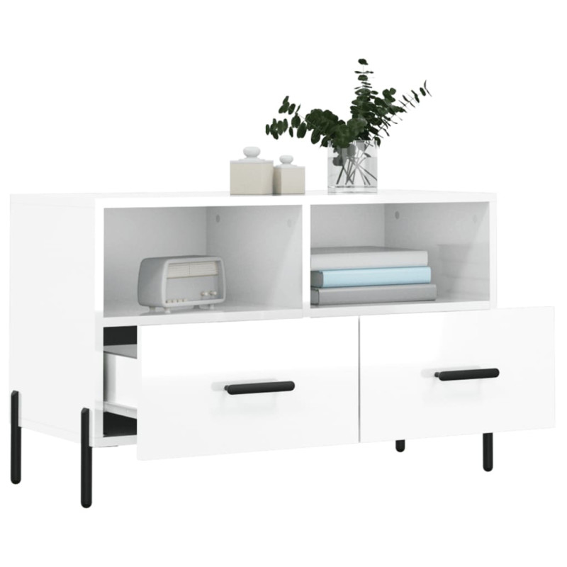 Szafka pod TV, biała, wysoki połysk, 80x36x50 cm