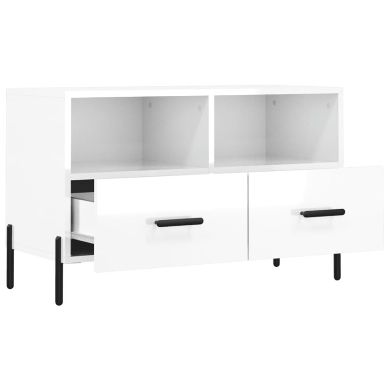 Szafka pod TV, biała, wysoki połysk, 80x36x50 cm