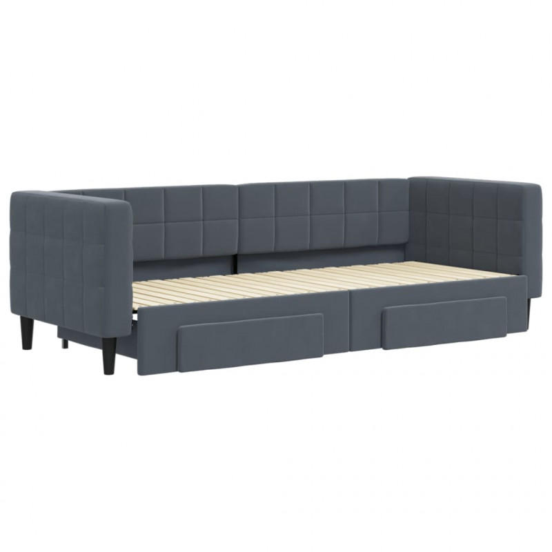 Sofa rozsuwana z szufladami, ciemnoszara, 80x200 cm, aksamit