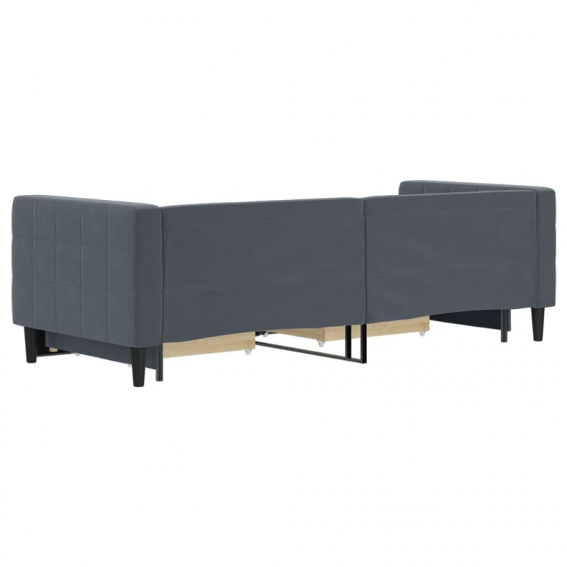 Sofa rozsuwana z szufladami, ciemnoszara, 80x200 cm, aksamit