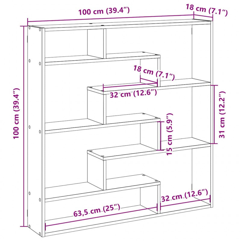 Półka ścienna kostka, 7 przegrodami, dąb sonoma