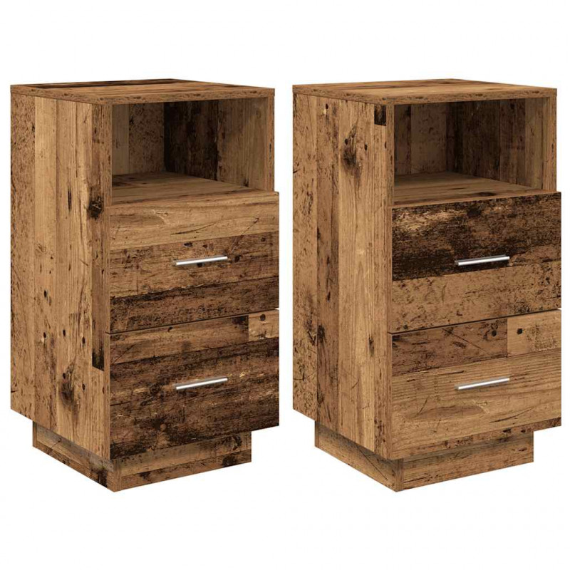Szafki nocne z 2 szufladami, 2 szt., stare drewno, 36x36x68 cm
