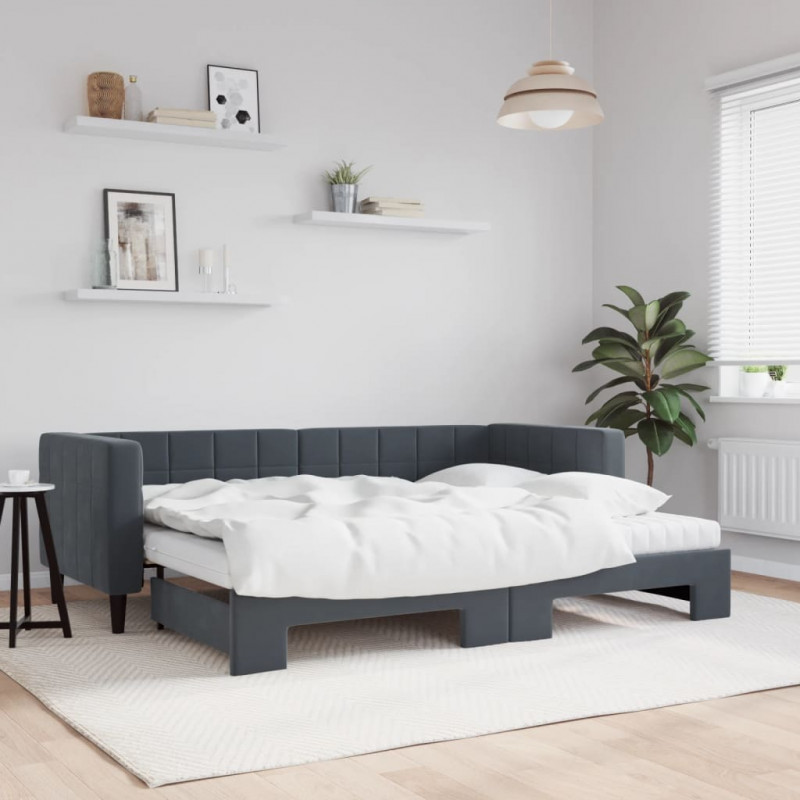 Sofa rozsuwana z materacami, ciemnoszara, 80x200 cm, aksamit