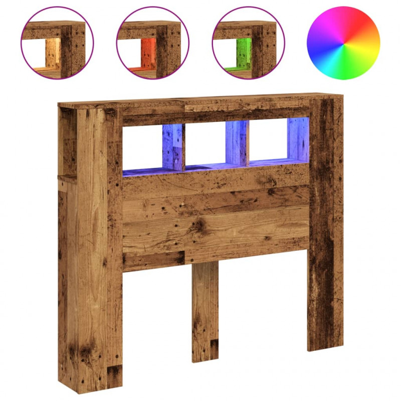 Wezgłowie łóżka z LED, stare drewno, 120x18,5x103,5 cm