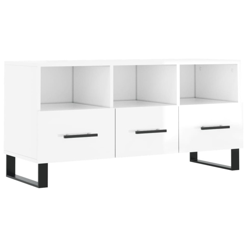 Szafka pod TV, biała, wysoki połysk, 102x36x50 cm