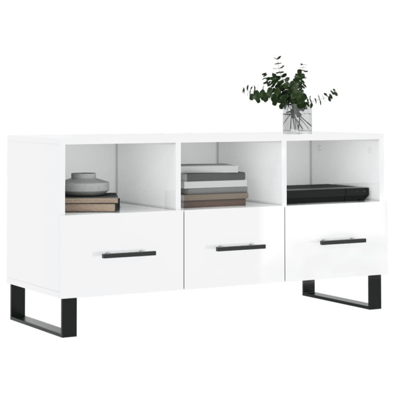 Szafka pod TV, biała, wysoki połysk, 102x36x50 cm