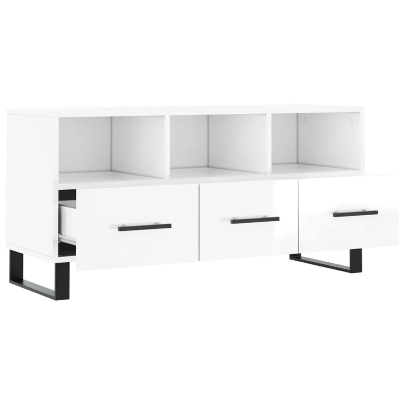 Szafka pod TV, biała, wysoki połysk, 102x36x50 cm