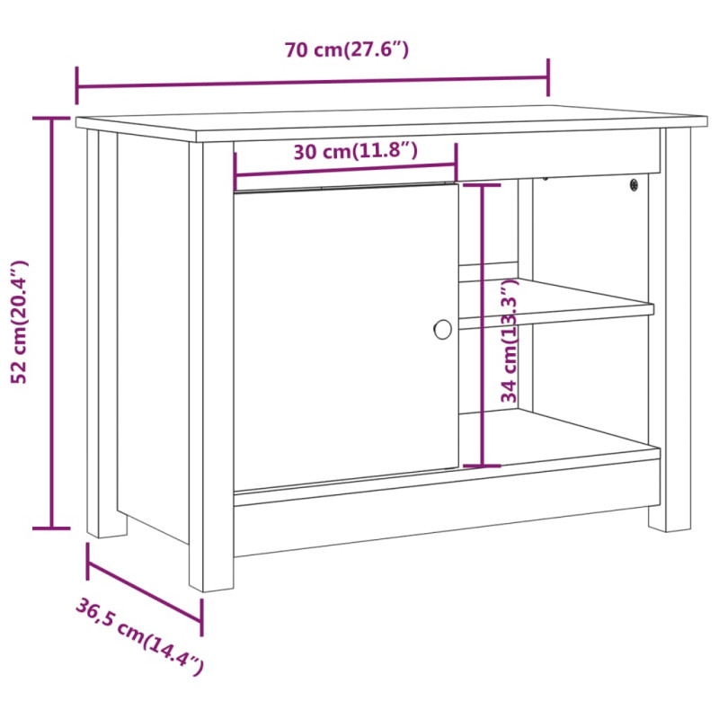 Szafka pod telewizor, biała, 70x36,5x52 cm, lite drewno sosnowe