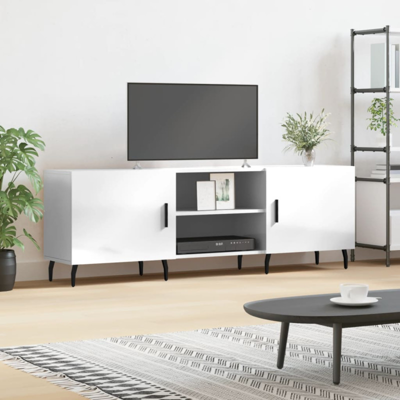Szafka pod TV, wysoki połysk, biała, 150x30x50 cm