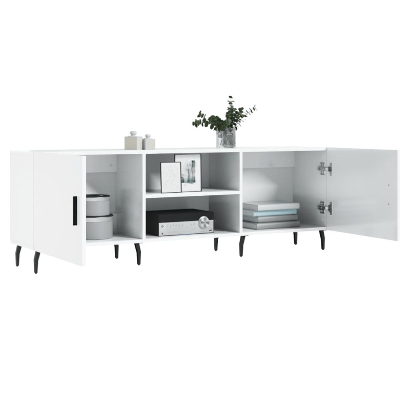 Szafka pod TV, wysoki połysk, biała, 150x30x50 cm