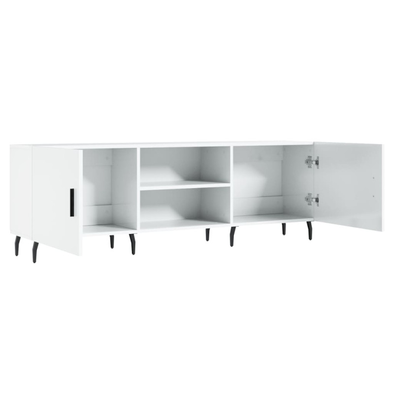 Szafka pod TV, wysoki połysk, biała, 150x30x50 cm
