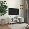 Szafka TV z drewnianymi nóżkami, biała, połysk, 103,5x35x50 cm