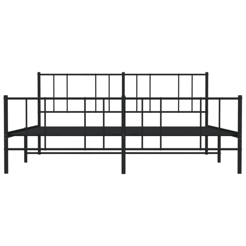 Metalowa rama łóżka z wezgłowiem i zanóżkiem, czarna, 200x200cm