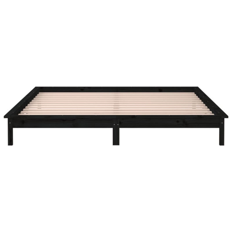 Rama łóżka z LED, czarna, 140x190 cm, lite drewno