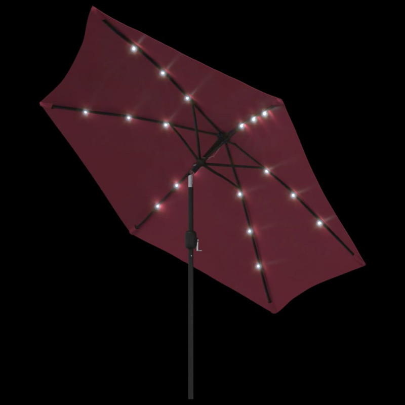 Parasol ogrodowy z LED i stalowym słupkiem, 300 cm, bordowy