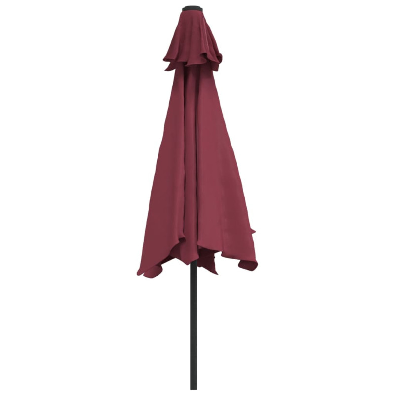 Parasol ogrodowy z LED i stalowym słupkiem, 300 cm, bordowy