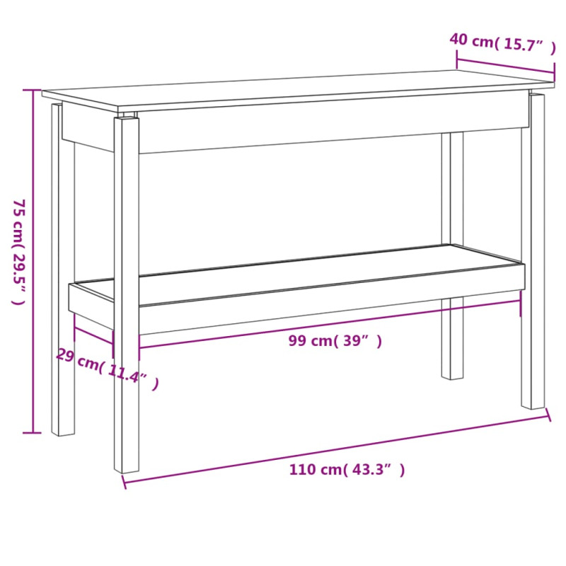 Stolik konsolowy, szary, 110x40x75 cm, lite drewno sosnowe