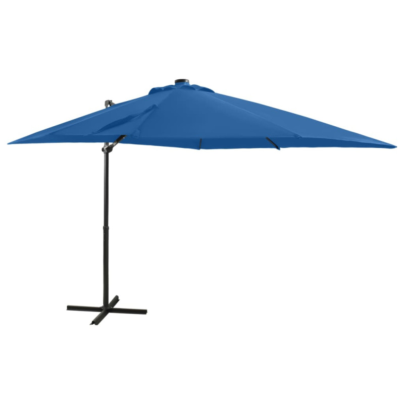Parasol wiszący z LED i słupkiem, niebieski, 250 cm