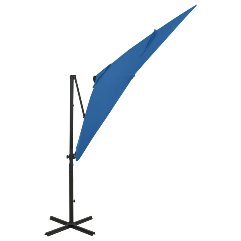 Parasol wiszący z LED i słupkiem, niebieski, 250 cm