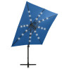 Parasol wiszący z LED i słupkiem, niebieski, 250 cm