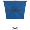 Parasol wiszący z LED i słupkiem, niebieski, 250 cm